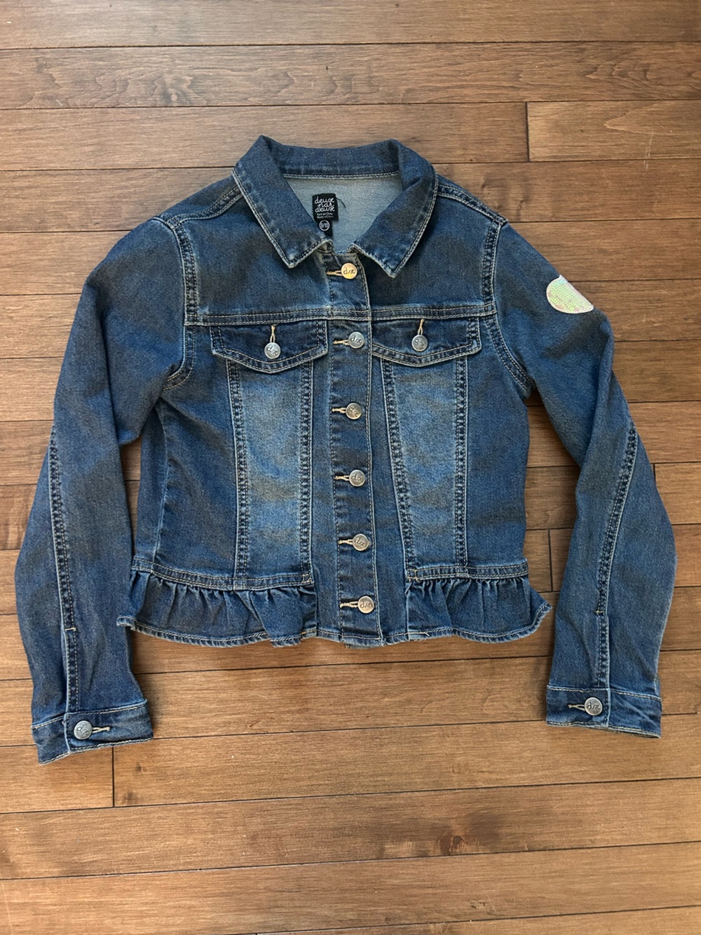 deux par deux Girls Blue Denim Jean Jacket with Ruffle Hem